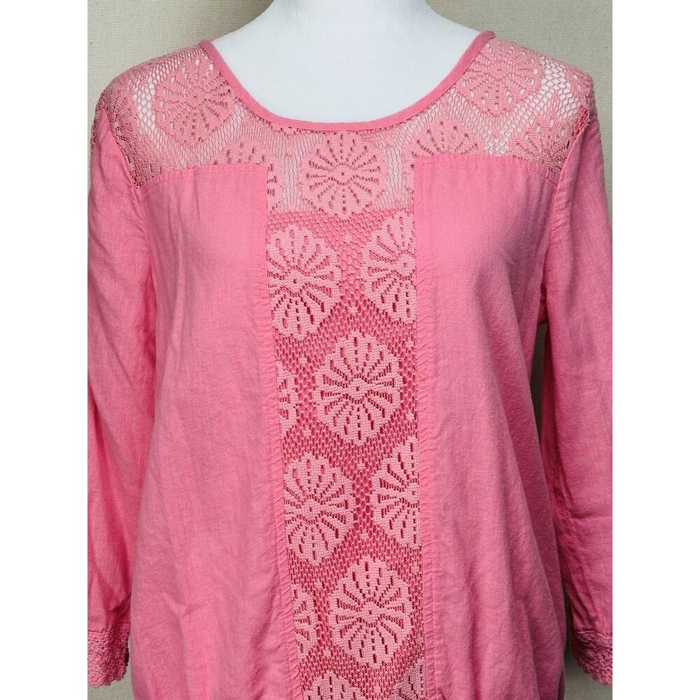 Vintage America Women's Small Blouse Pink Lace‎ Accent Feminine Cottage Core